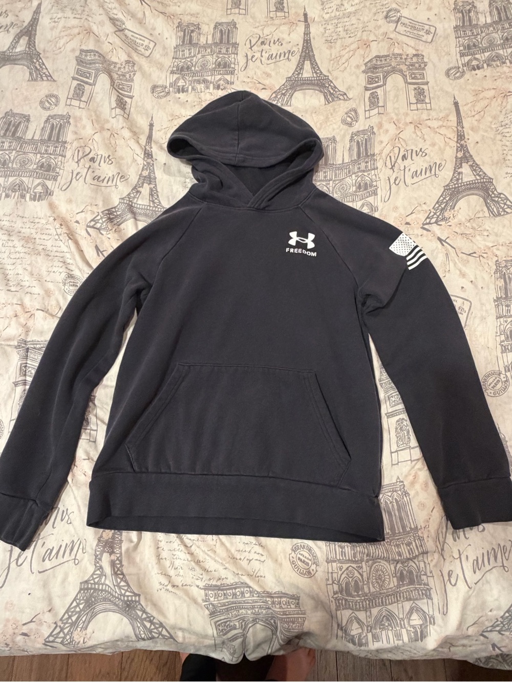 Under Armour Black Crewneck Hoodie with White Logo YM 10-12